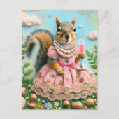 Carte Postale Cute Squirrel in a Pink Dress with a Drink (Devant)