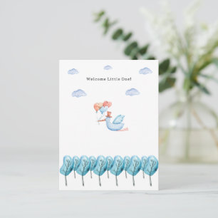 Carte Postale Cute Stork Flying over The Forest Welcome New Baby