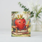 Carte Postale Cute Strawberry Royalty on a Book Throne (Debout devant)