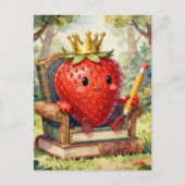 Carte Postale Cute Strawberry Royalty on a Book Throne (Devant)