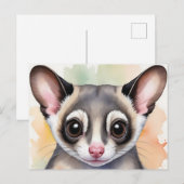 Carte Postale Cute Sugar Glider dans une aquarelle de rêve (Devant / Derrière)