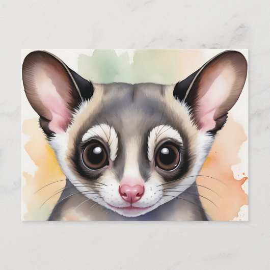 Carte Postale Cute Sugar Glider dans une aquarelle de rêve (Devant)