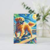 Carte Postale Cute Surreal Golden Retriever Skateboard (Debout devant)