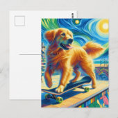Carte Postale Cute Surreal Golden Retriever Skateboard (Devant / Derrière)