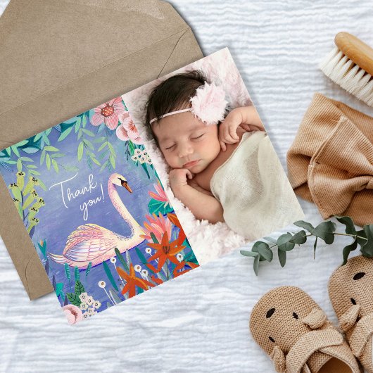 Carte Postale Cute Swan Princess Floral Merci