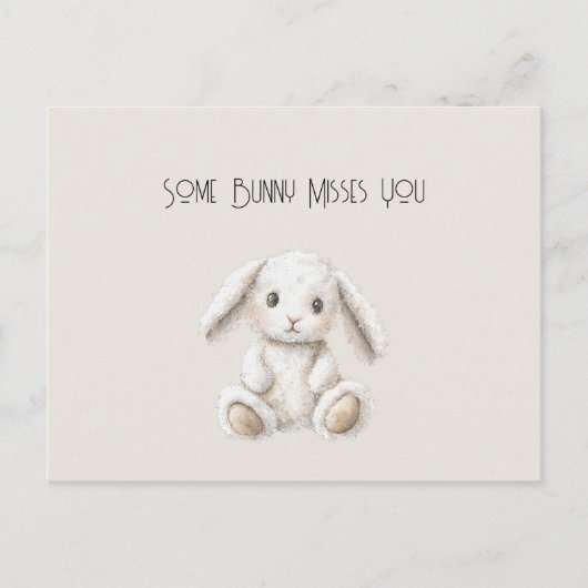 Carte Postale Cute Sweet Cream White Bunny Missing You (Devant)