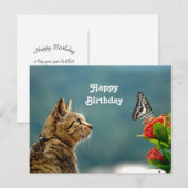 Carte Postale Cute Tabby Cat Butterfly Photo Anniversaire (Devant / Derrière)
