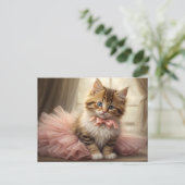 Carte Postale Cute Tabby Kitten portant un Tutu rose (Debout devant)