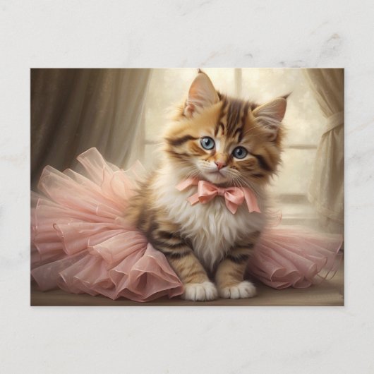 Carte Postale Cute Tabby Kitten portant un Tutu rose (Devant)