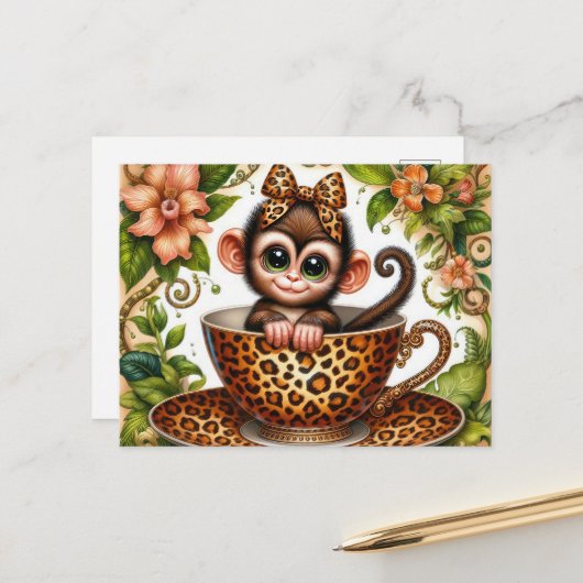 Carte Postale Cute teacup monkey jungle mug (Devant/Arrière en situation)