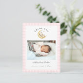 Carte Postale Cute Teddy Bear Gingham Girl Birth Announcement (Debout devant)