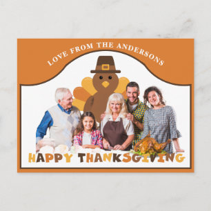 Carte Postale Cute Thanksgiving dinde arrière-plan groupe photo