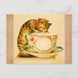 Carte Postale Cute Thé de chat Vintage