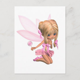 Carte Postale Cute Toon Ballerina Fée en rose - agenouillement