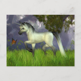 Carte Postale Cute Toon Unicorn avec Arrière - plan Woodland