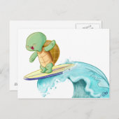 Carte postale Cute Turtle Surfing Kawaii (Devant / Derrière)