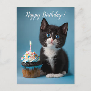 Carte Postale Cute Tuxedo Kitten A Anniversaire Cupcake Pour Vou