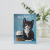 Carte Postale Cute Tuxedo Kitten A Anniversaire Cupcake Pour Vou (Debout devant)