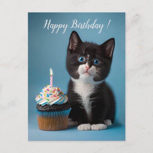 Carte Postale Cute Tuxedo Kitten A Anniversaire Cupcake Pour Vou (Devant)
