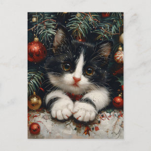 Carte Postale Cute Tuxedo Kitten Christmas Chat Art