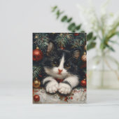 Carte Postale Cute Tuxedo Kitten Christmas Chat Art (Debout devant)