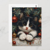 Carte Postale Cute Tuxedo Kitten Christmas Chat Art (Devant / Derrière)