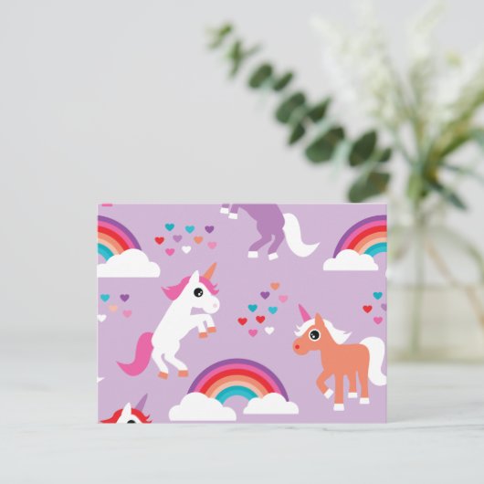 Carte Postale Cute Unicorn Arc-en-ciel violet (Debout devant)