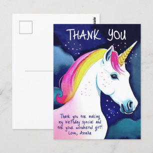 Carte Postale Cute Unicorn Magique Stars Girl Anniversaire Merci