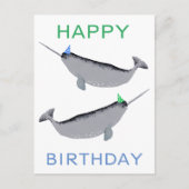 Carte Postale Cute Unicorn Narwhal Whaley Joyeux Anniversaire (Devant)