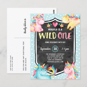 Carte Postale Cute Unicorn Wild One 1ère fête d'anniversaire