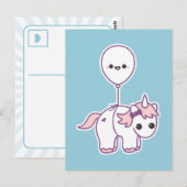 Carte Postale Cute Unicorne avec ballon (Devant / Derrière)