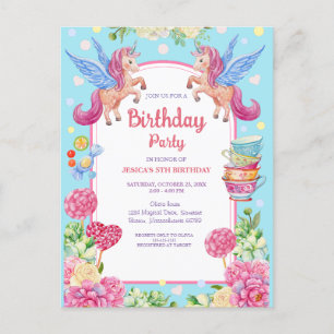 Carte Postale Cute Unicorns Fleurs Aquarelle Anniversaire Invita