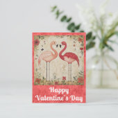Carte Postale Cute Valentines Day Aquarelle Flamant rose rose (Debout devant)