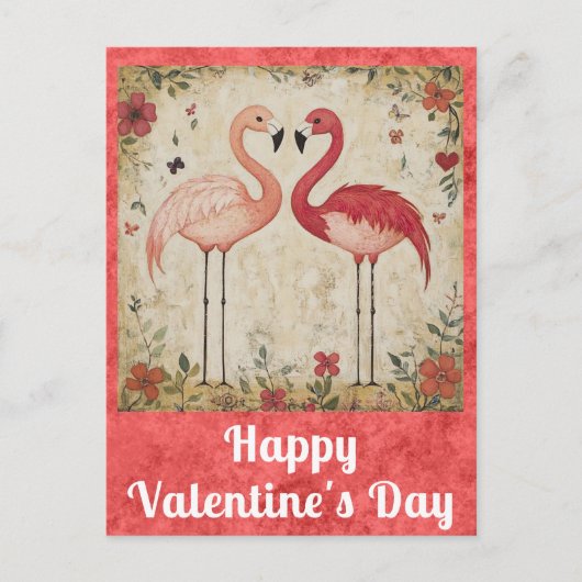 Carte Postale Cute Valentines Day Aquarelle Flamant rose rose (Devant)