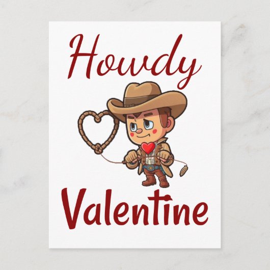 Carte Postale Cute Valentine's Day Cowboy "Howdy Valentine" (Devant)
