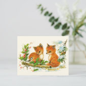 Carte Postale Cute Vintage Foxes Retro Christmas Scene (Debout devant)