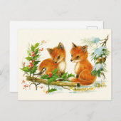 Carte Postale Cute Vintage Foxes Retro Christmas Scene (Devant / Derrière)