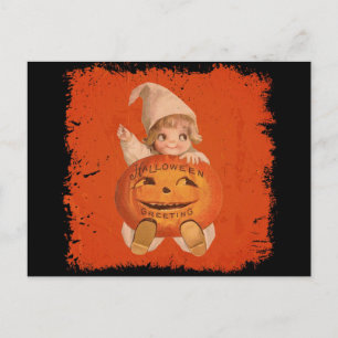 Carte Postale Cute Vintage Halloween Salutations Citrouille