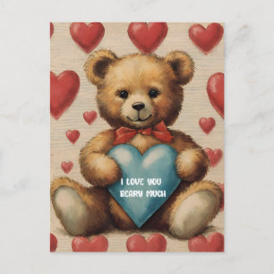 Carte Postale Cute Vintage Ours En Teddy Je T'Aime Valentine