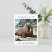 Carte Postale Cute Walrus on a Sandy Beach | Saying Hello (Debout devant)