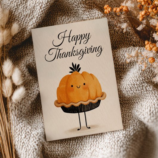 Carte Postale Cute Watercolor Pumpkin Pie Happy Thanksgiving