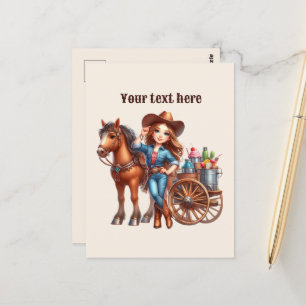 Carte Postale Cute Western Cowgirl ajouter un message