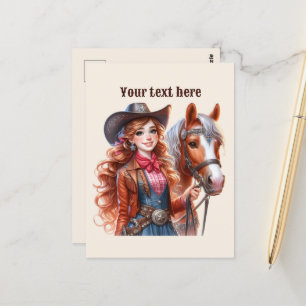 Carte Postale Cute Western Cowgirl ajouter un message