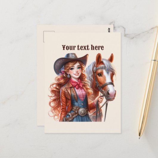 Carte Postale Cute Western Cowgirl ajouter un message (Devant/Arrière en situation)