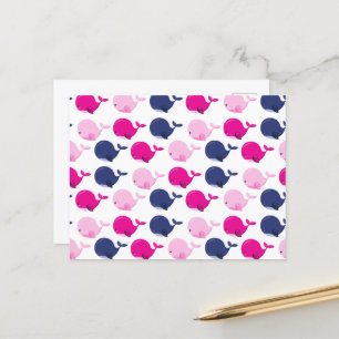 Carte Postale Cute Whales, Pattern of Whales, Sea Animals