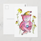 Carte Postale Cute Whimsical Cochon Boire Café (Devant / Derrière)