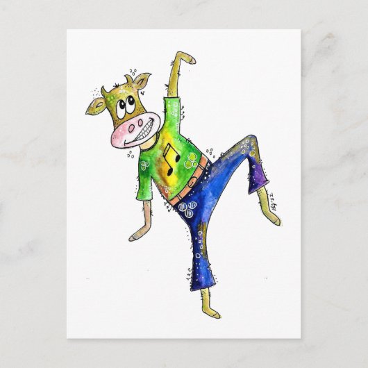 Carte postale Cute Whimsical Dancing Cow (Devant)