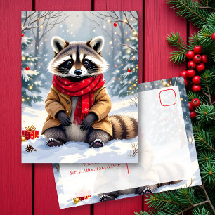 Carte Postale Cute Whimsical Raccoon Personnalisé Noël