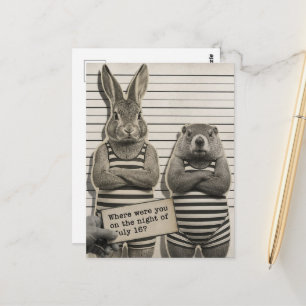 Carte Postale Cute Wildlife Criminals Groundhog and Rabbit