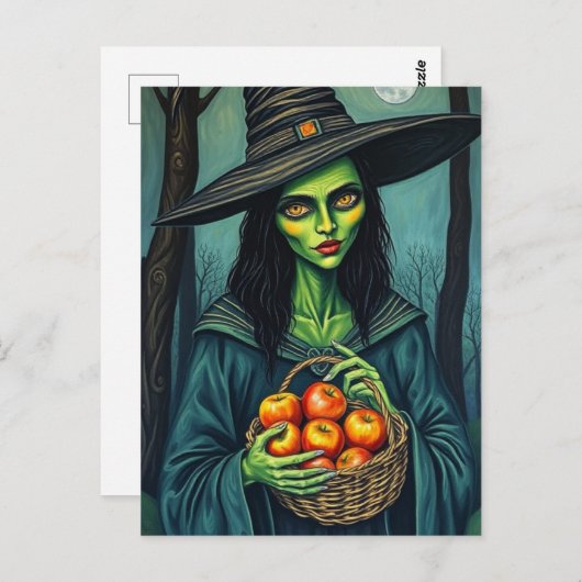 Carte Postale Cute Witch With Apples (Devant / Derrière)
